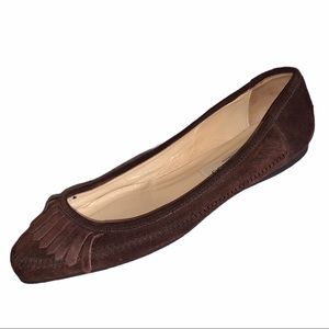 Jimmy Choo Suede Fringe Square Toe Ballet Flats